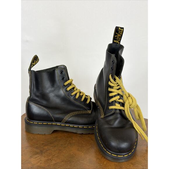 Dr. Martens Other - Dr. Martens Black 1460 Pascal 8 Eye Leather Boots Yellow Lace Mens 9 Women's 10